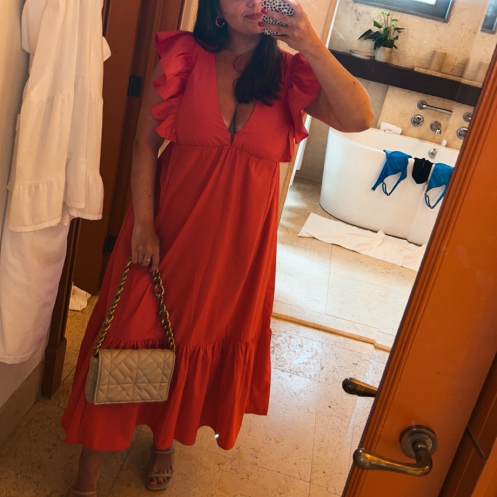Abercrombie & Fitch Pink Ruffle-Sleeve Maxi Dress